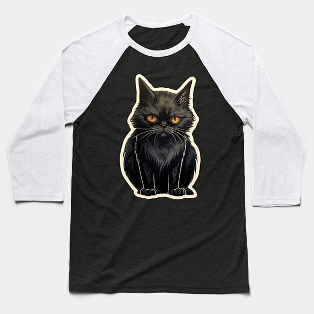 Cute Black Cat Baseball T-Shirt by ChillxWave